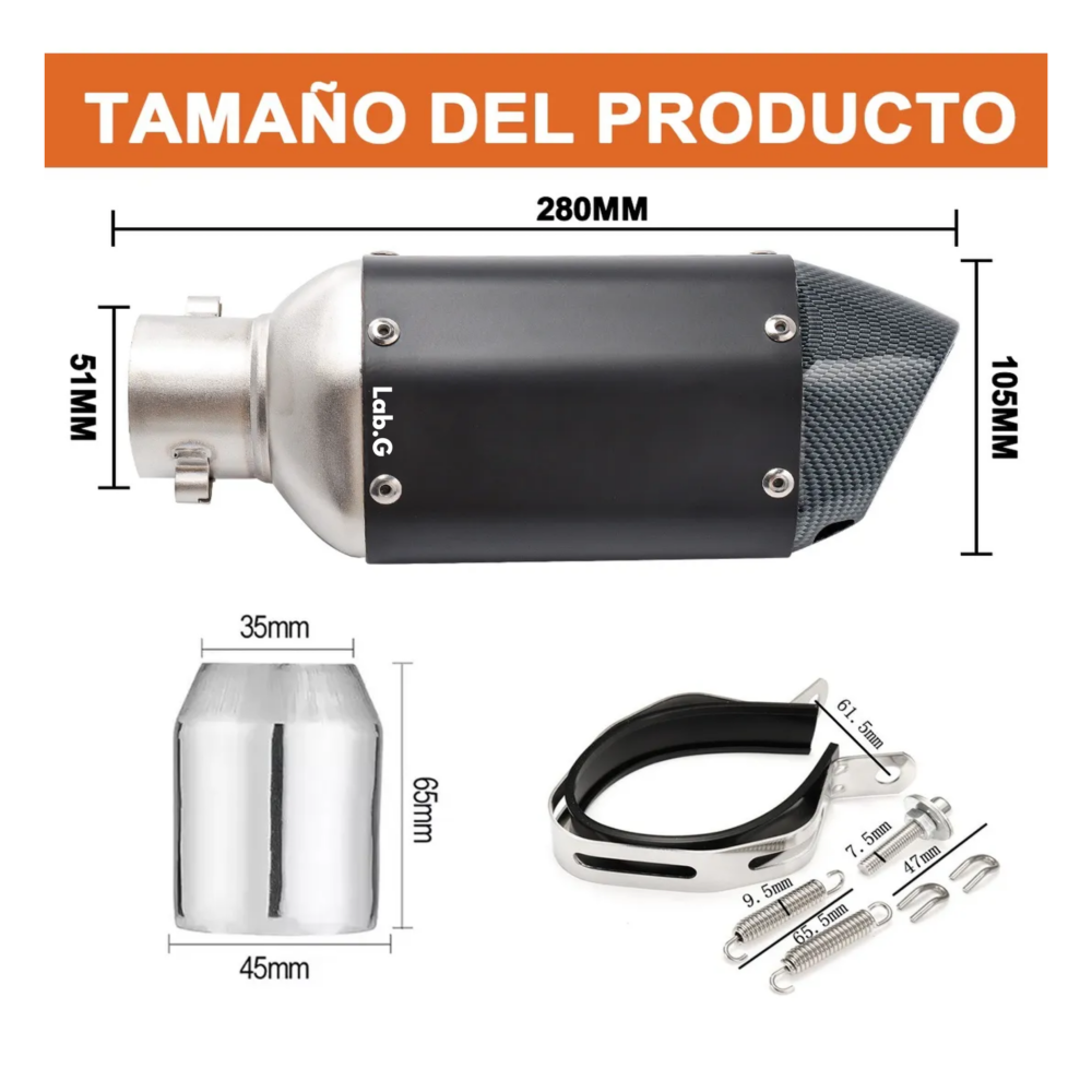 Foto 4 pulgar | Tubo Silenciador De Escape Para Motocicleta De Acero Inoxidable Lab.g. Plata Con Negro