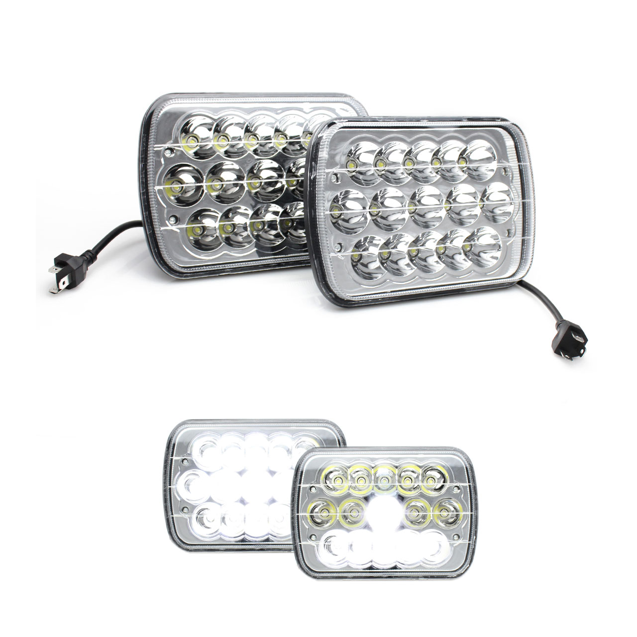 2 Faros Unidad Cuadrada Rectangular 15 Leds 5x7 Alta/baja