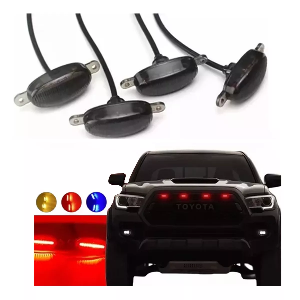 Foto 3 pulgar | Kit 4 Luz Led Parrilla Universal Raptor Ámbar Con Cable Eo Safe Imports Esi-15548 Rojo