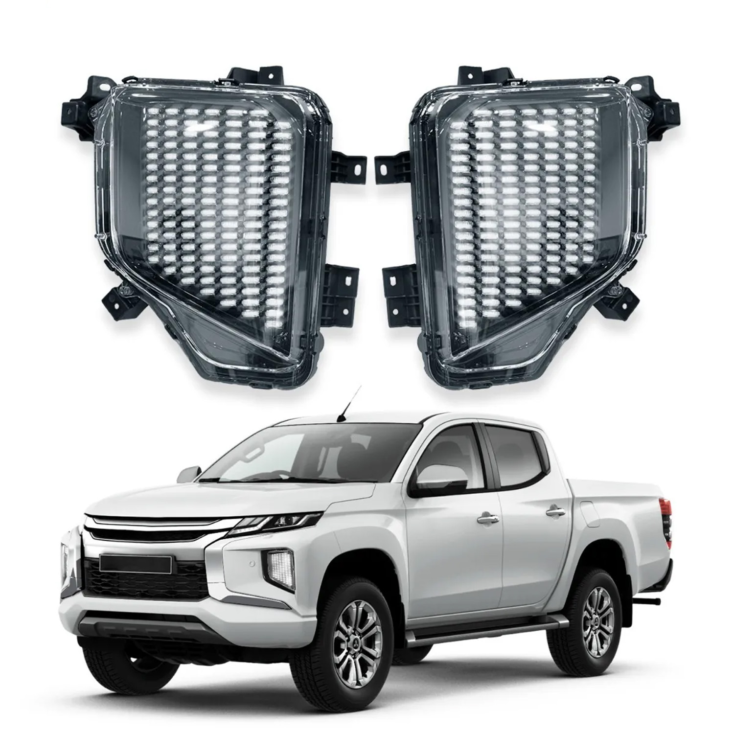 Faros De Niebla Drl Led Compatible Con L200 2019-2022 | Dunari Powersports | A1448 | Color Negro