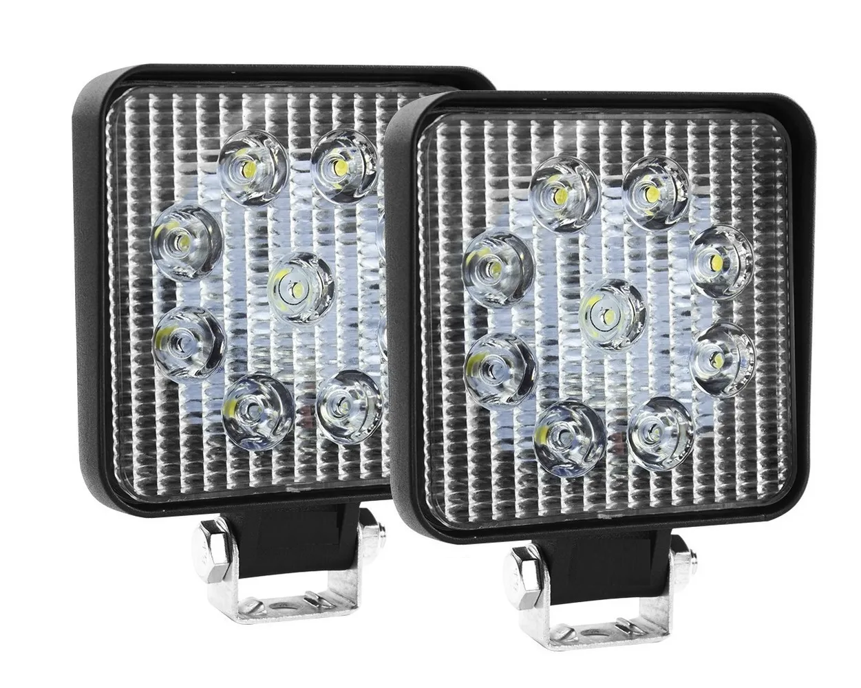 Par de Faros Led con Bases Universal Malubero color Negro Ideal para Autos/Motos/Camiones Diseño Cauadrado