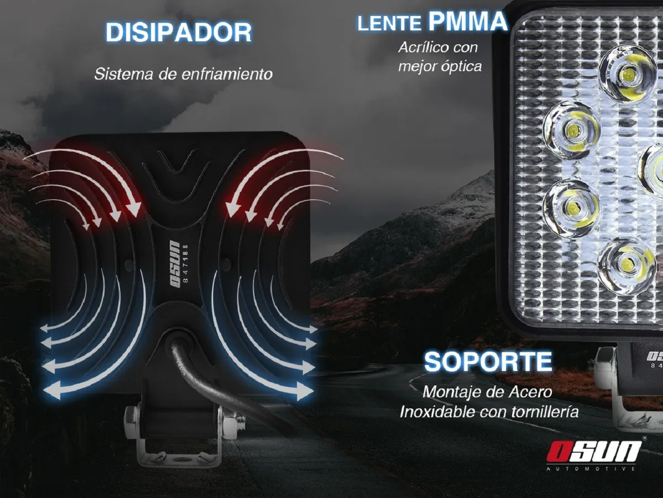 Foto 3 | Par de Faros Led con Bases Universal Malubero color Negro Ideal para Autos/Motos/Camiones Diseño Cauadrado