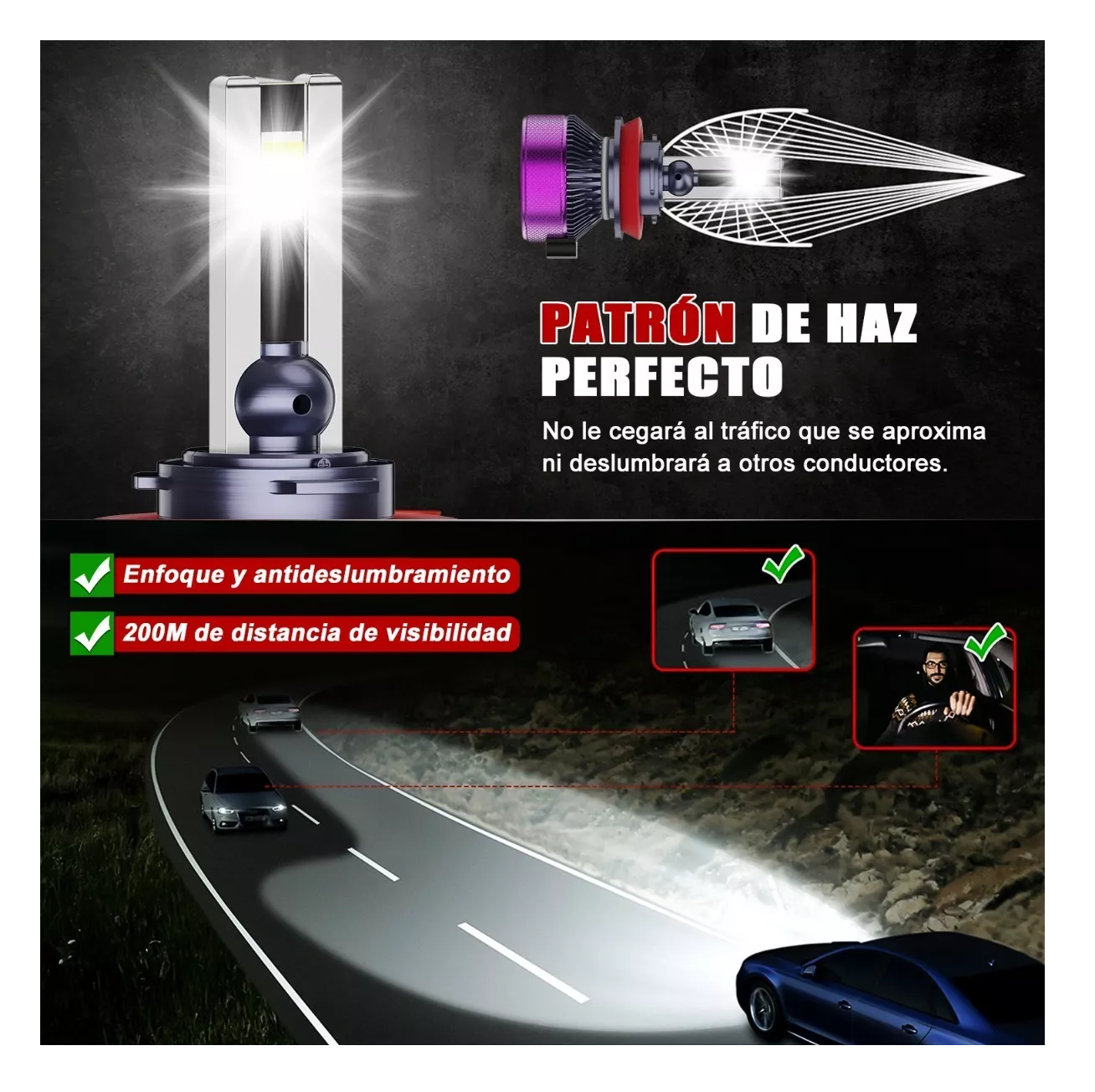 Foto 5 pulgar | Kit de Faros Led BELUG color Negro para Auto 24000lm H11 Luz Blanca Fría