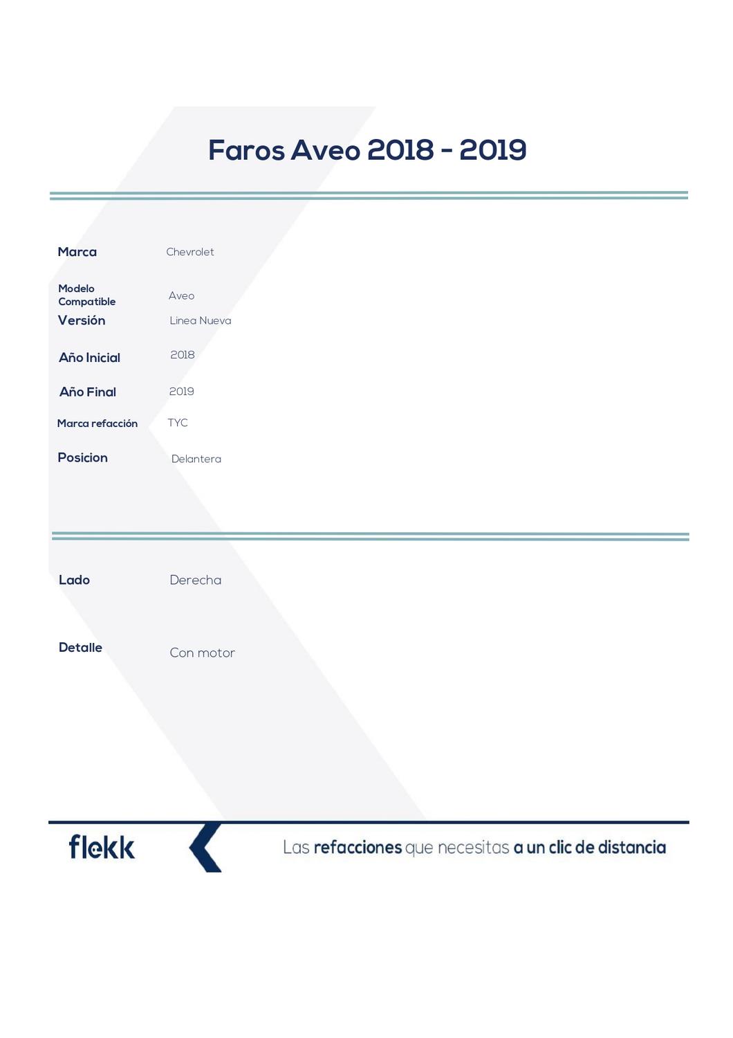 Foto 3 pulgar | Faros, Chevrolet Aveo, Derecha, 2018 Al 2019