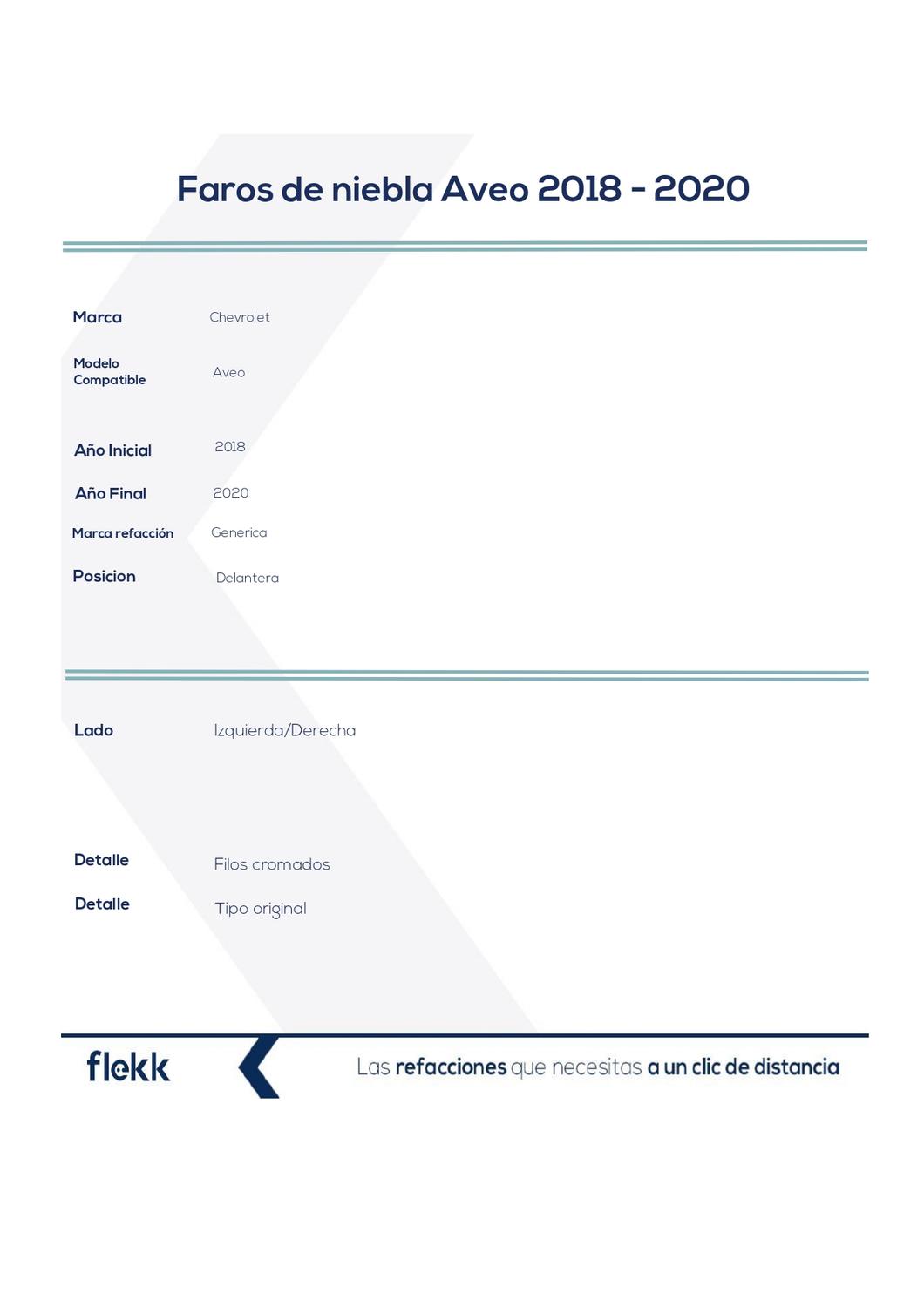 Foto 3 pulgar | Faros De Niebla, Chevrolet Aveo, 2018 Al 2020