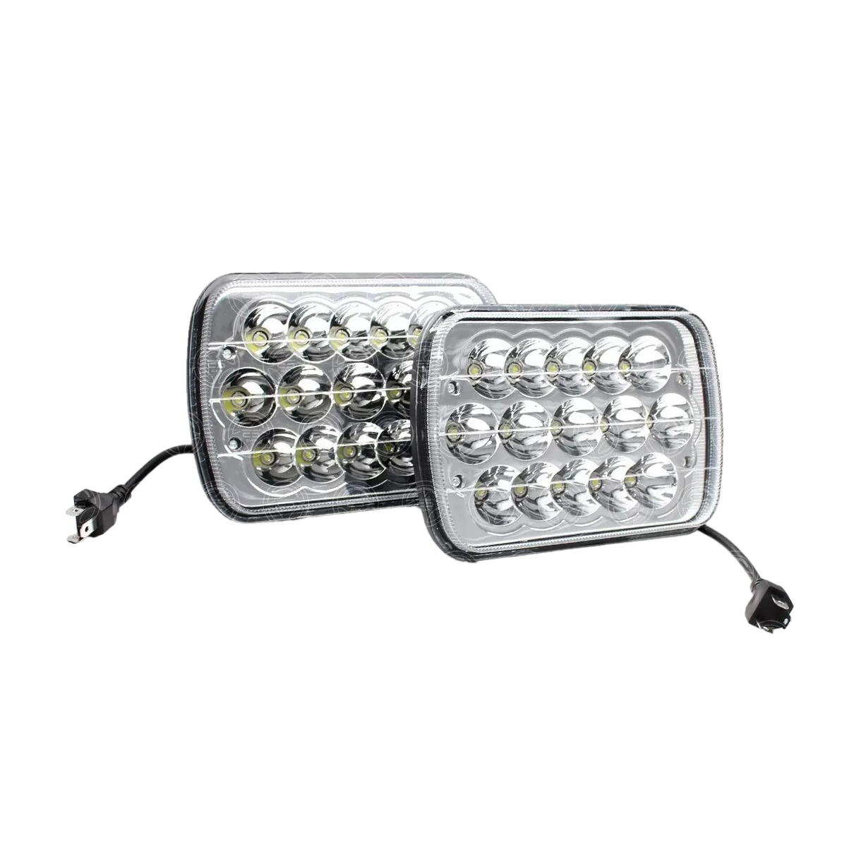 Faros Eo Safe Imports Esi-6662 Unidad Cuadrada Rectangular 15 Leds 5x7 Alta/baja Plata 2 Piezas