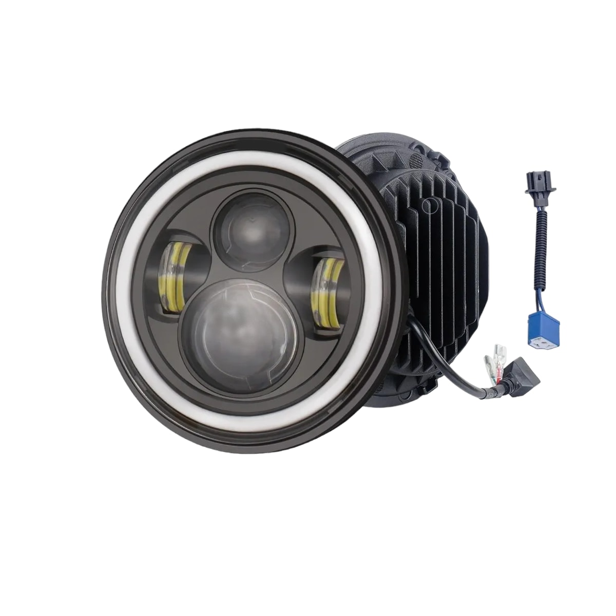 Faro Led 7'' Redondo Jeep/moto | Alto/ Bajo | Ojos De Ángel Esi-6654 color Negro $569