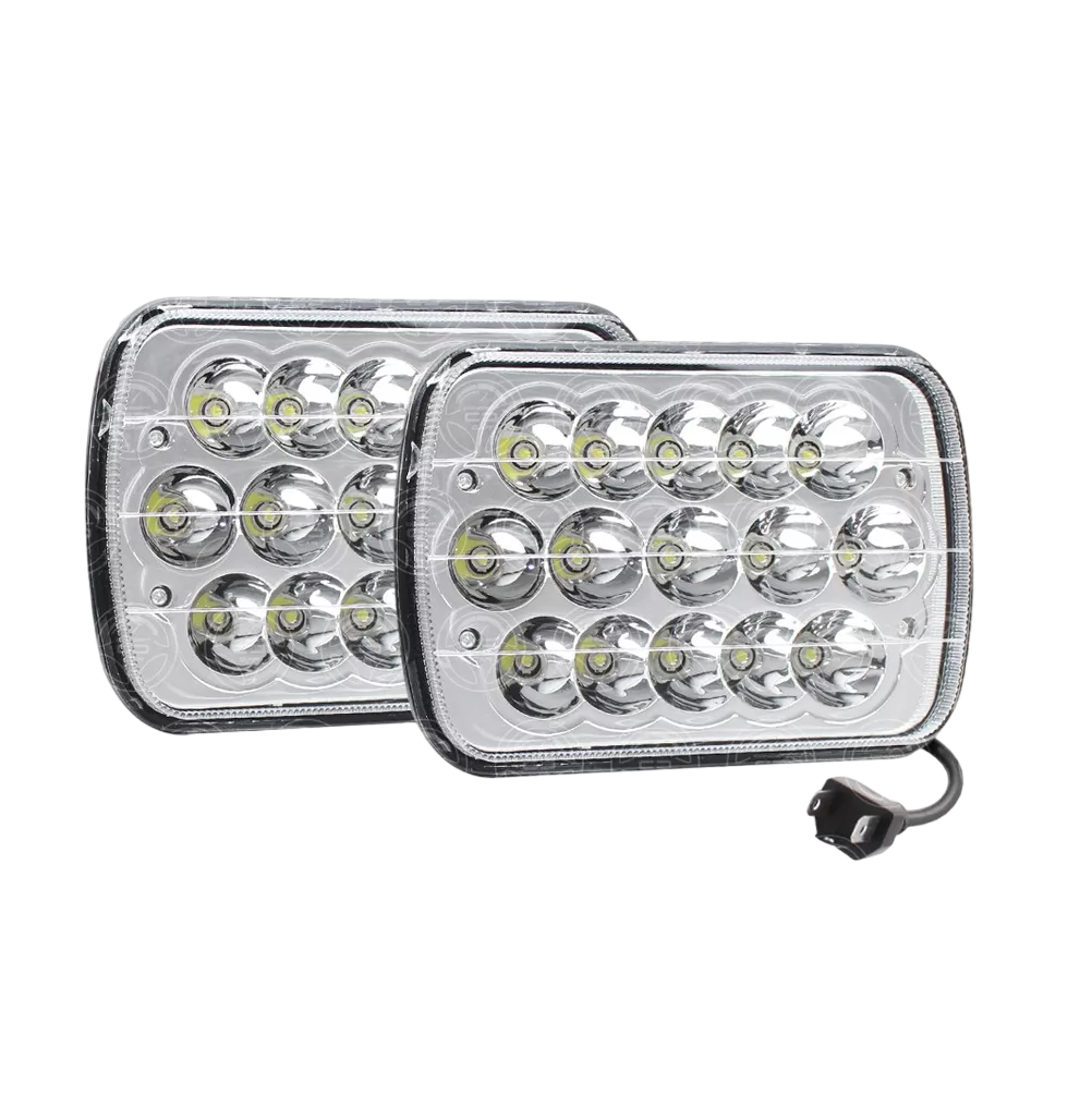 2 Faros Unidad Cuadrada Rectangular 15 Leds 5x7 Alta/Baja F5