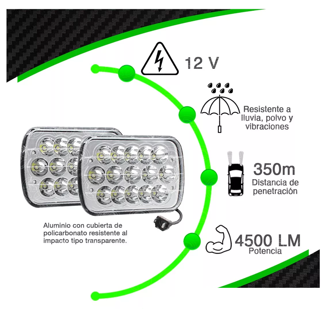 Foto 4 pulgar | 2 Faros Unidad Cuadrada Rectangular 15 Leds 5x7 Alta/Baja F5