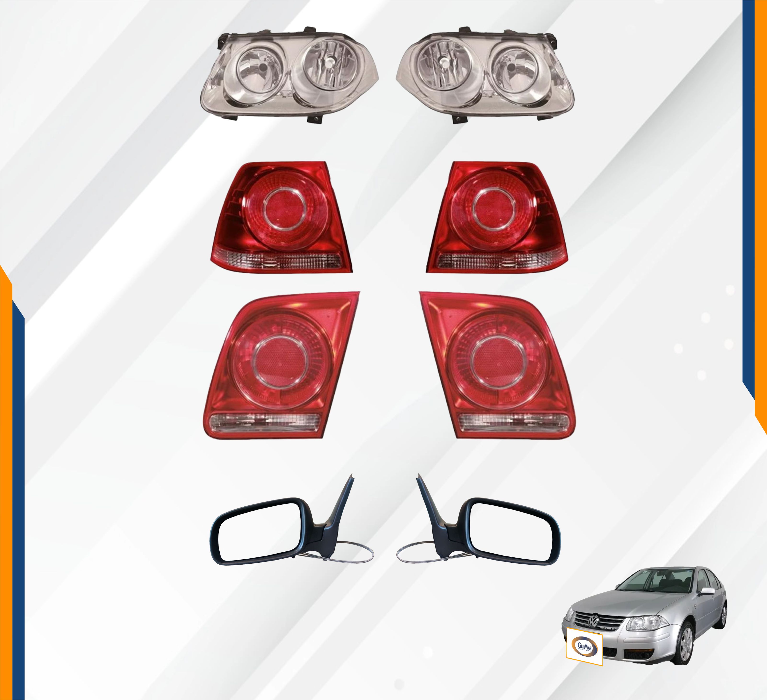 Foto 2 | Faros Jetta Clasico Cromo 08-15 Con Calaveras Y Espejos