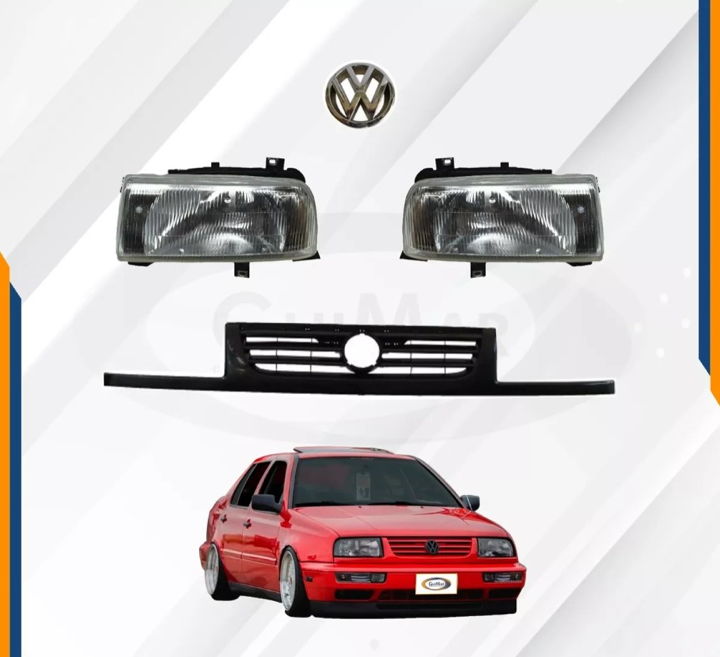 Foto 3 pulgar | Faros Jetta A3 93 94 95 96 97 98 Con Parrilla Y Emblema