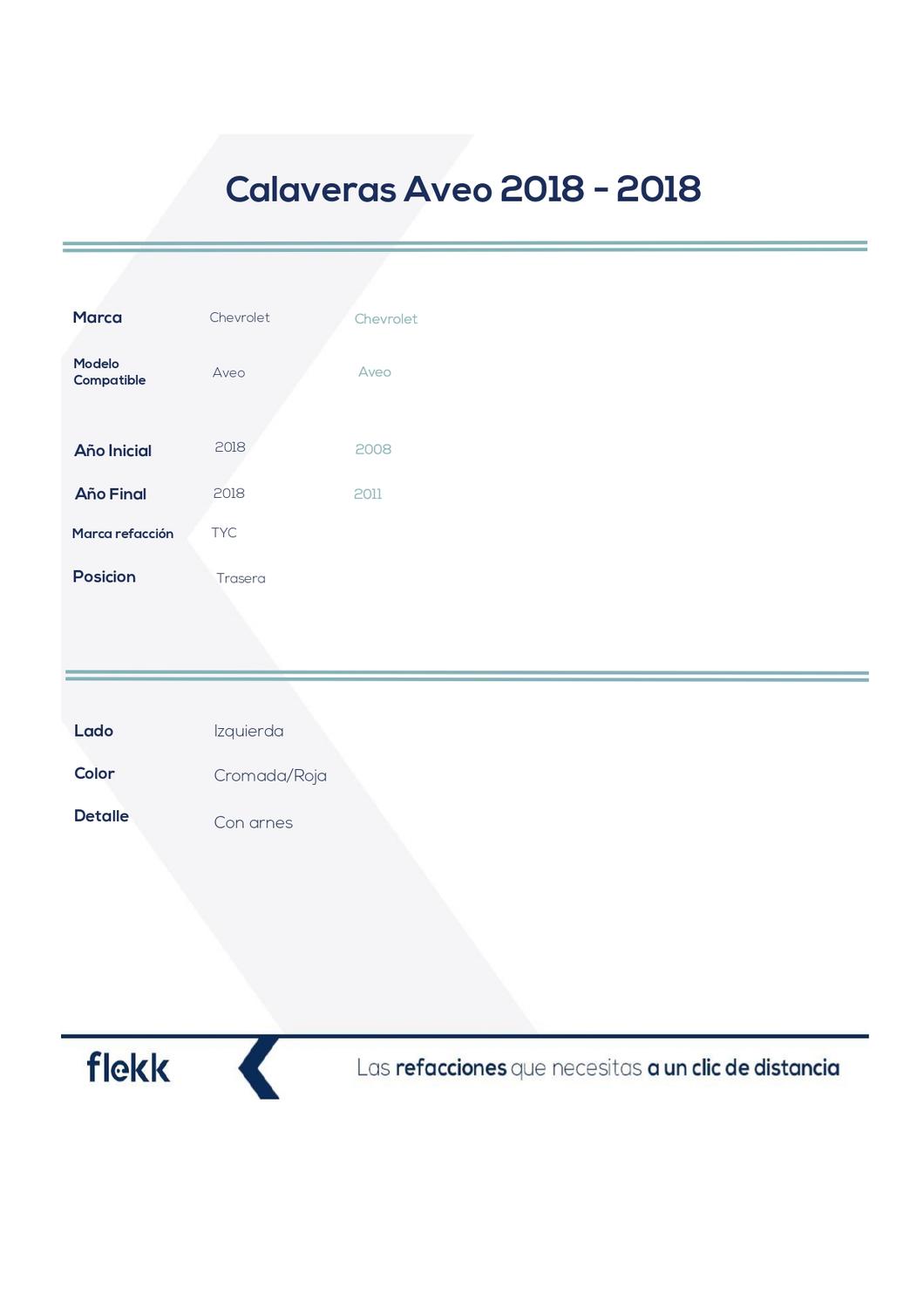 Foto 2 | Calavera Aveo 08-11/ 18 Cromada/roja C/arnes Tyc T155 Izq 28302