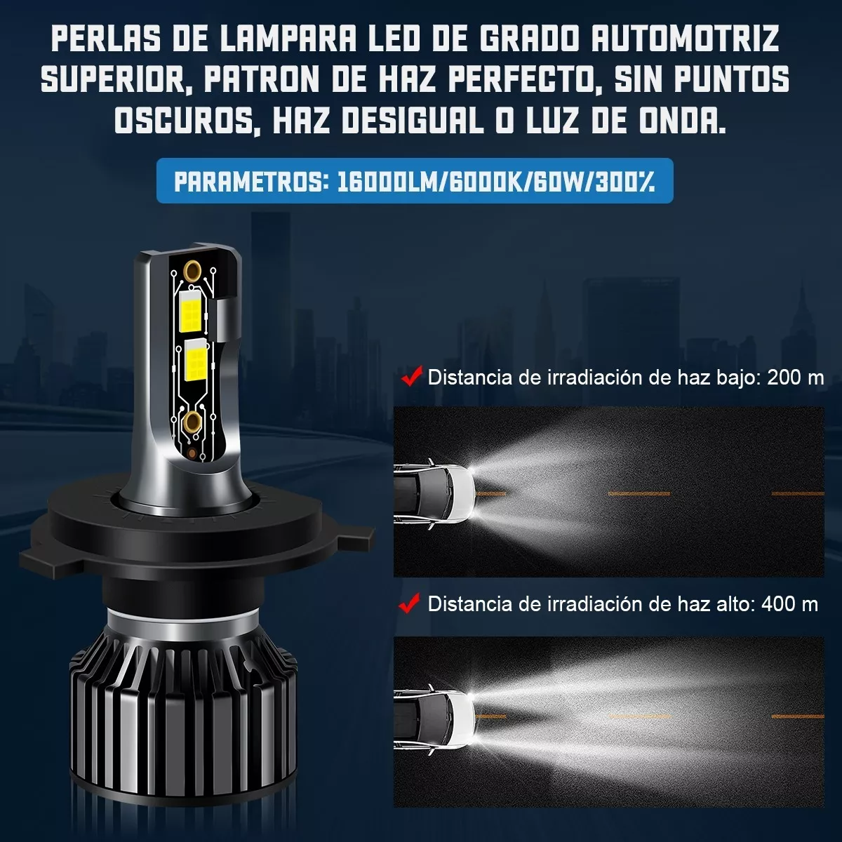 Foto 6 pulgar | Kit Focos de Led Luz Alta Y Baja 16000lm Corona Csp H13 2pzs Eo Safe Imports color Negro