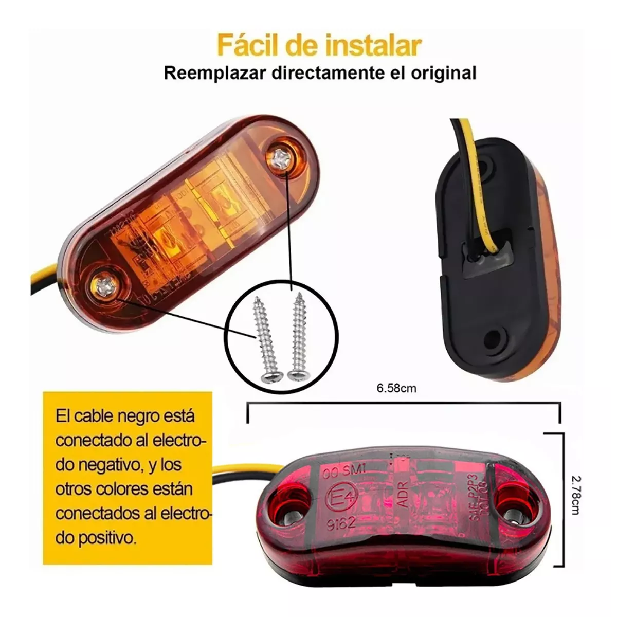 Foto 3 pulgar | Set Focos Led Luz de Marcador Lateral para Auto 10pz Eo Safe Imports Esi-7948 color Rojo