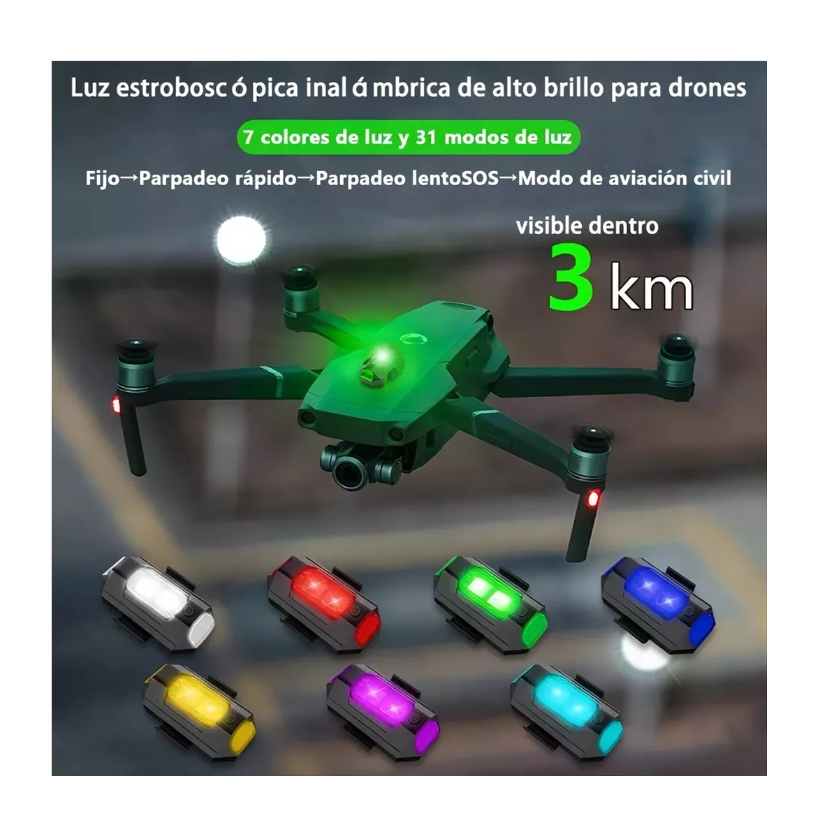 Foto 3 | Mini Luz Led Estroboscópica para Moto Dron 10 Piezas Negro