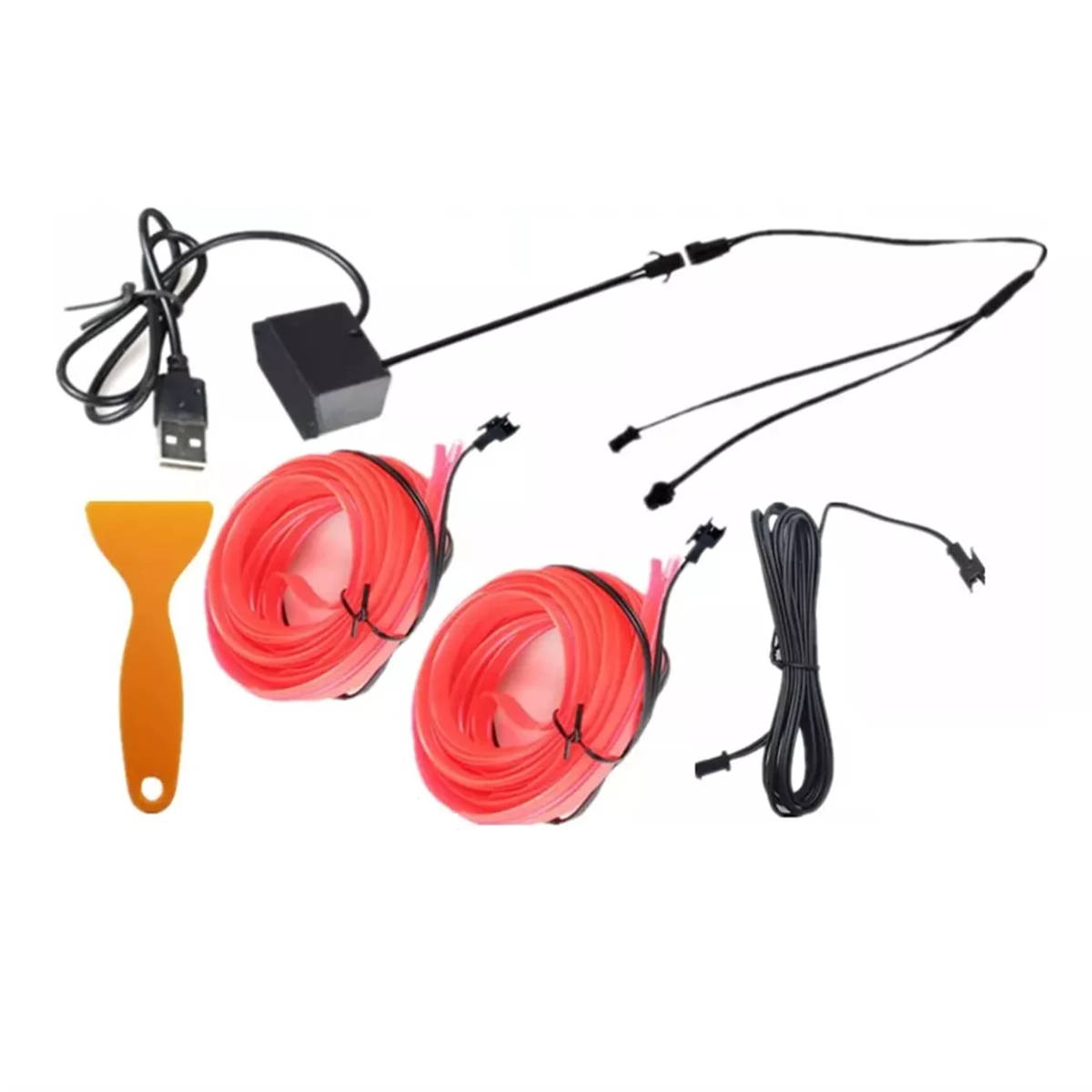 Foto 2 pulgar | 2pcs  Hilo 4m Luminoso Luz Neon Cable Tron Tira Led Auto Eo Safe Imports Esi-15552 Rojo