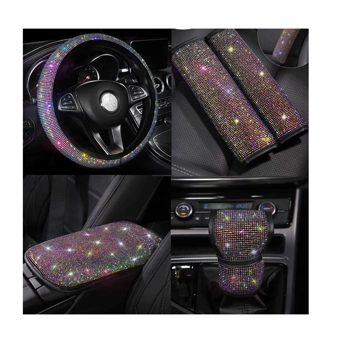 Foto 3 pulgar | Kit Funda Volante Diamantes Decoración Para Carro D Dama 5pz Eo Safe Imports Esi-7485 Multicolor