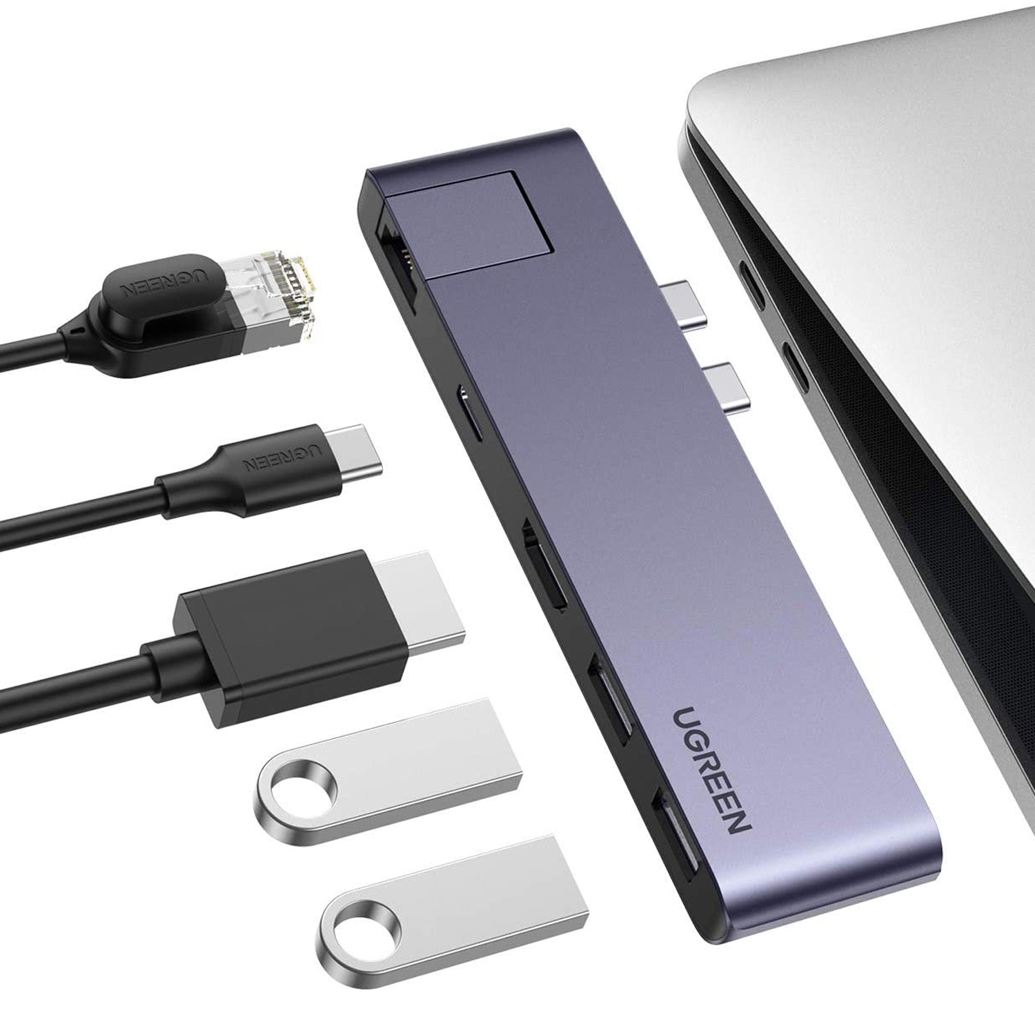 Foto 3 pulgar | Adaptador Hub Usb Ugreen 6 en 1 Hdmi Ethernet Dual Usb C Macbook Pro color Gris