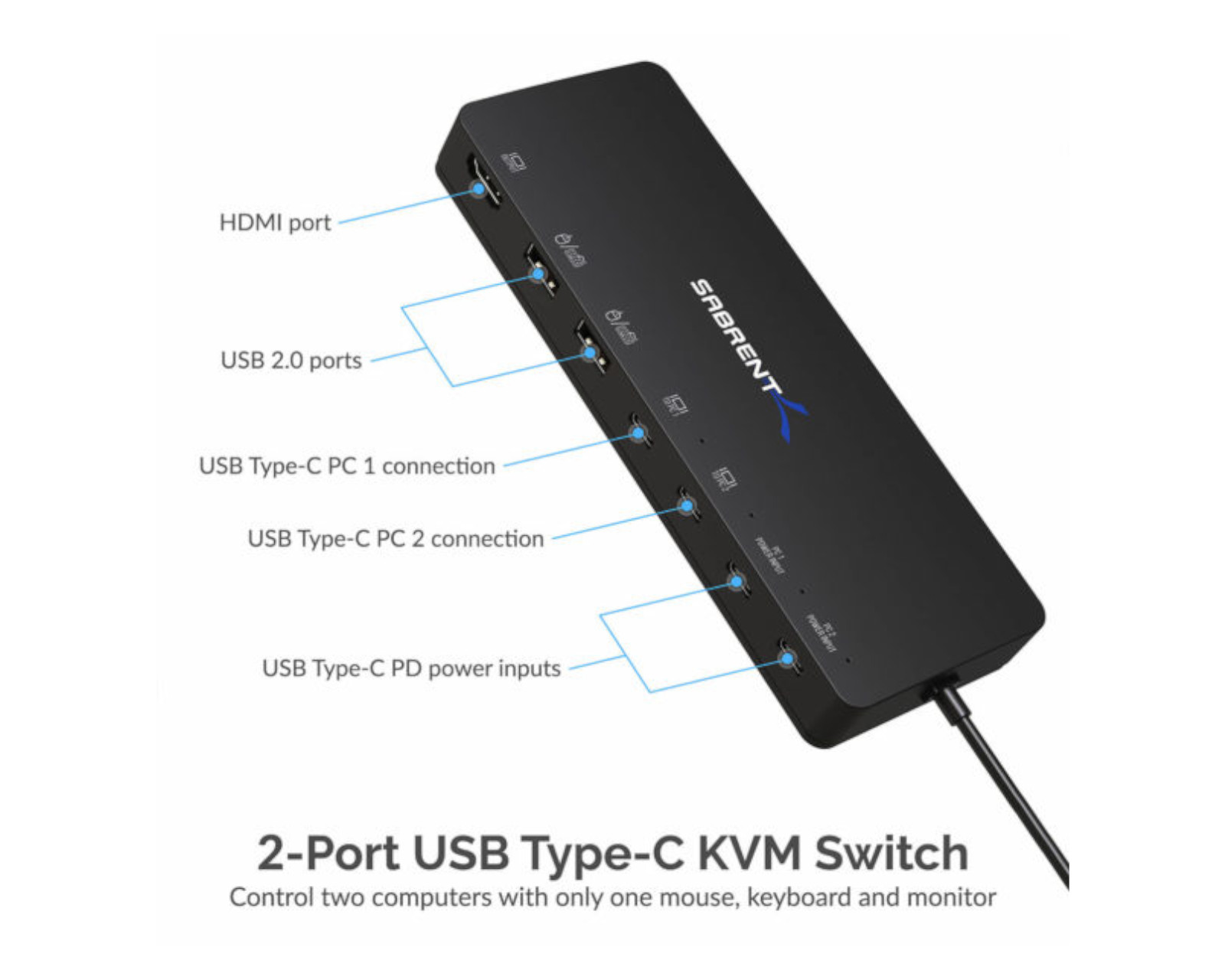 Foto 3 pulgar | Switch Kvm Usb C Sabrent Usb-kcpd color Negro 2 Pc Con Usb-c Pd y Hdmi