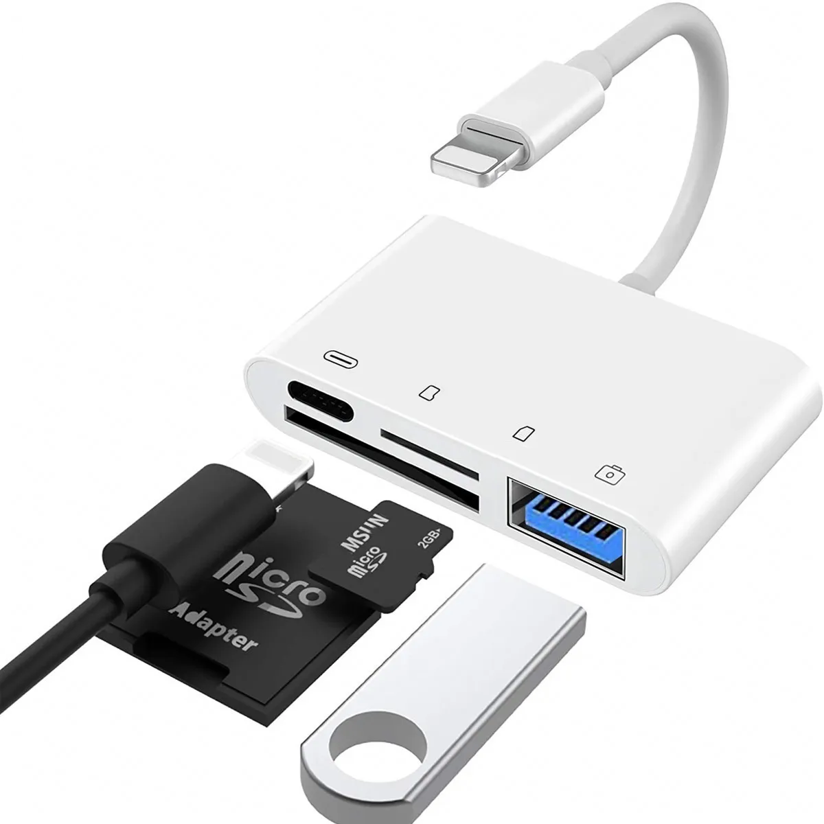Adaptador para iPad iPhone/Tarjeta Sd/tf con Lector de Tarjetas Malubero color Blanco