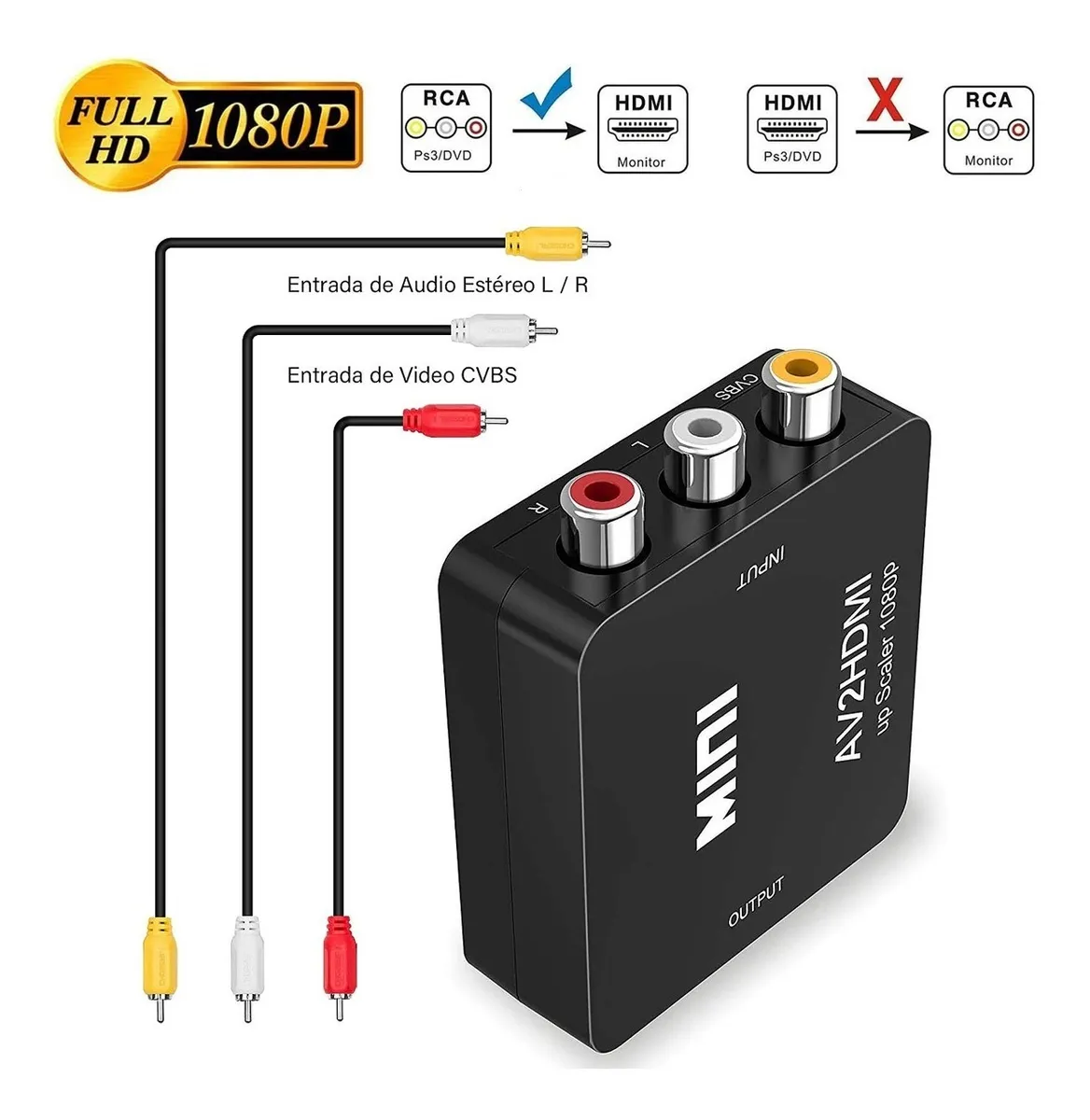 Foto 2 | Convertidor Adaptador Rca Vga a Hdmi Malubero color Negro de 1080p de Audio y Video