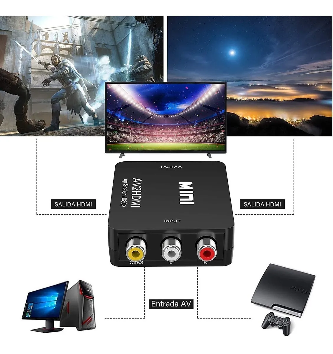 Foto 3 | Convertidor Adaptador Rca Vga a Hdmi Malubero color Negro de 1080p de Audio y Video