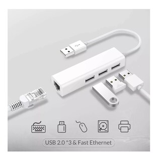 Foto 2 | Adaptador de Pc Portátil Usb 2.0 Hub Ethernet Belug Rj45 color Blanco