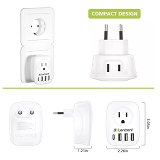 Foto 3 | Adaptador Doble Ee.uu/usa A Enchufe Europeo Eu 3 Usb + Usb C Eo Safe Imports Esi-8541 Blanco