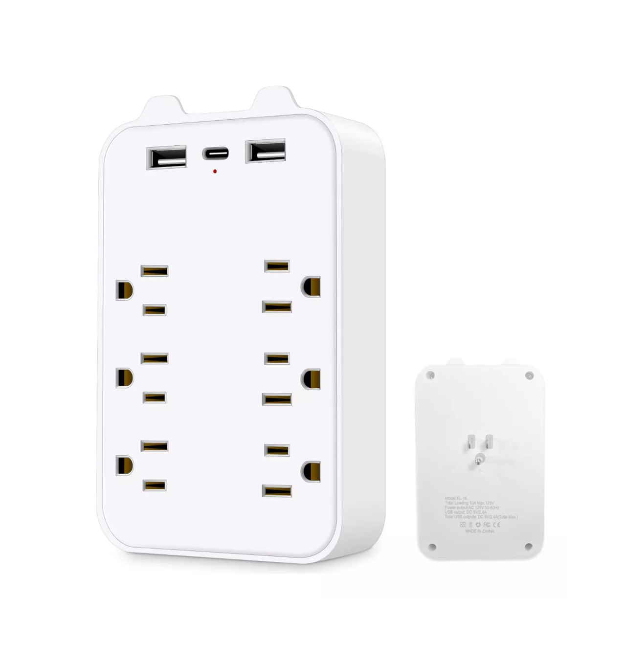 Regleta Multicontacto de Pared 3 Usb y 6 Salidas