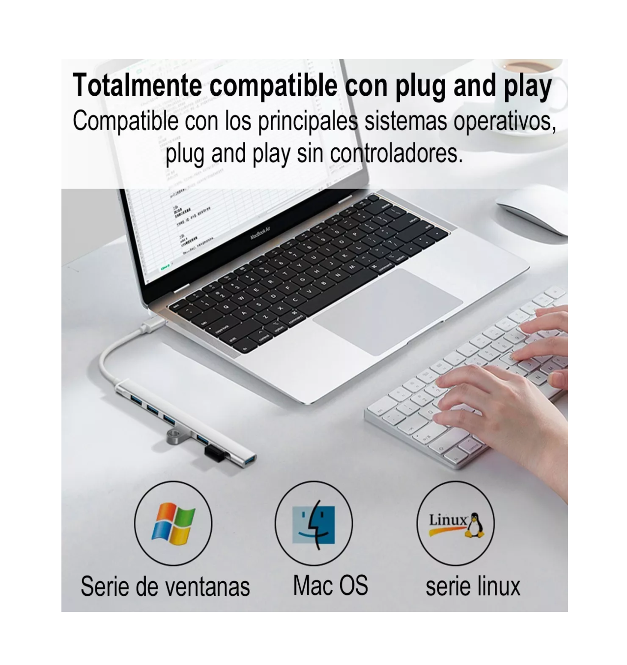 Foto 4 pulgar | Adaptador Multipuerto Hub Delgado De 7 Puertos Usb 3.0 Blanco