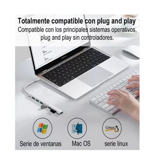 Foto 3 | Adaptador Multipuerto Hub Delgado De 7 Puertos Usb 3.0 Blanco