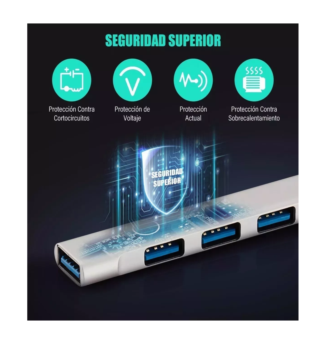 Foto 4 | Adaptador Multipuerto Hub Delgado 4 Puertos Usb 3.0 B Blanco