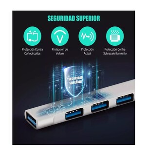 Foto 4 | Adaptador Multipuerto Hub Delgado 4 Puertos Usb 3.0 B Blanco