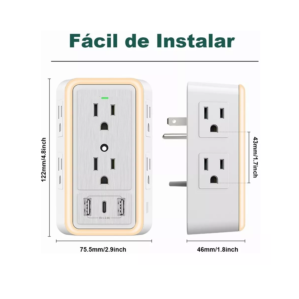 Foto 3 pulgar | Regleta con 6 Enchufes CA y 3 USB Eo Safe Imports Esi-11014 Blanco