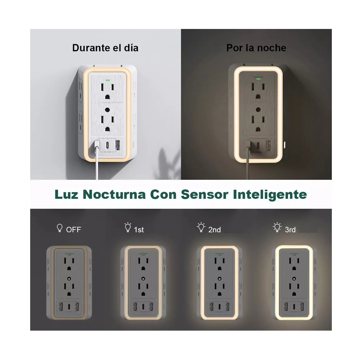 Foto 4 pulgar | Regleta con 6 Enchufes CA y 3 USB Eo Safe Imports Esi-11014 Blanco