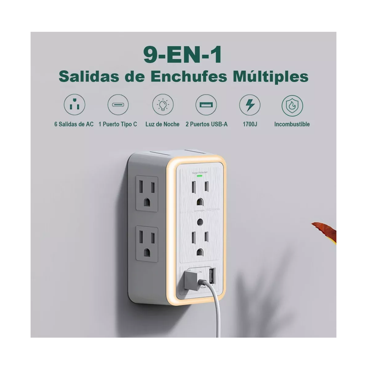 Foto 5 pulgar | Regleta con 6 Enchufes CA y 3 USB Eo Safe Imports Esi-11014 Blanco