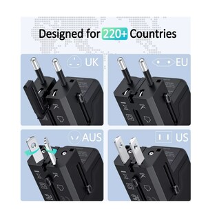 Foto 3 | Adaptador De Viaje Enchufe Universal Clavija Usb Cargador Negro
