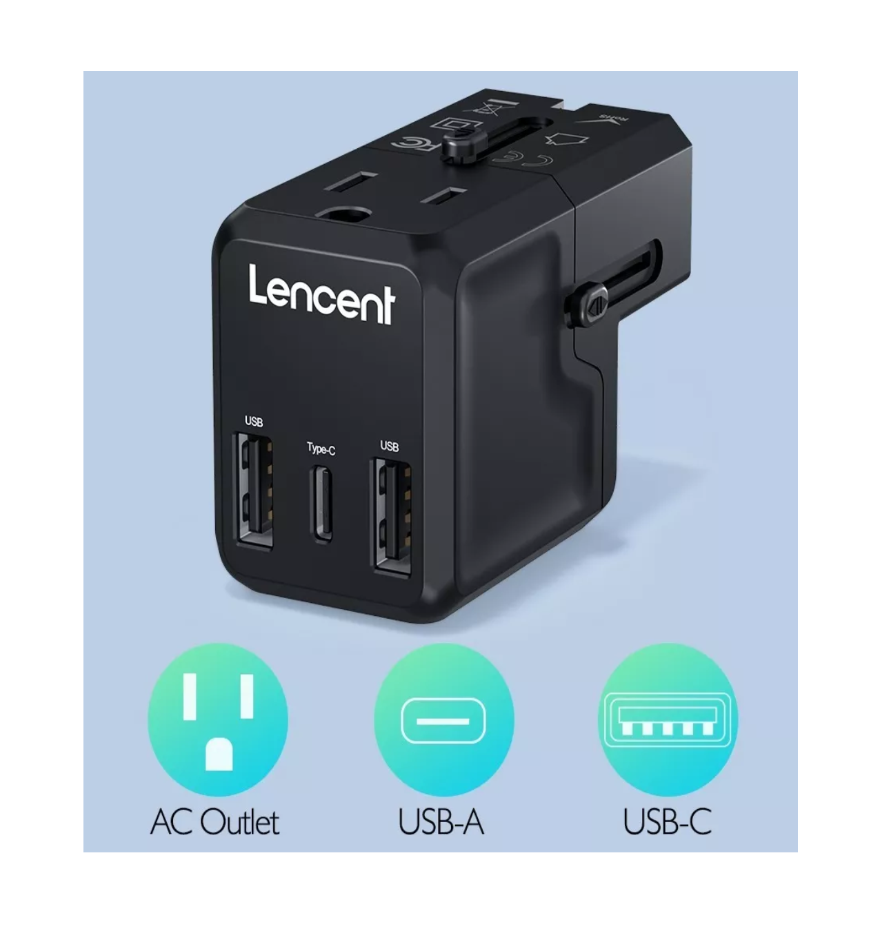 Foto 5 pulgar | Adaptador De Viaje Enchufe Universal Clavija Usb Cargador Negro