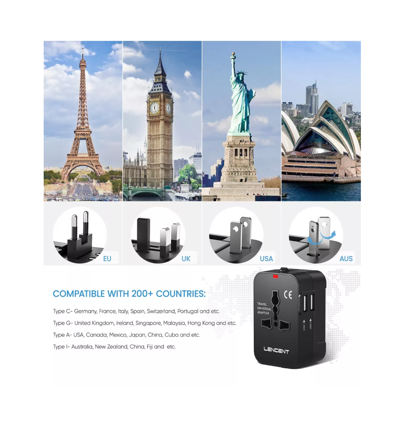 Foto 3 pulgar | Adaptador Cargador De Viaje Internacional Para Todo El Mundo Negro