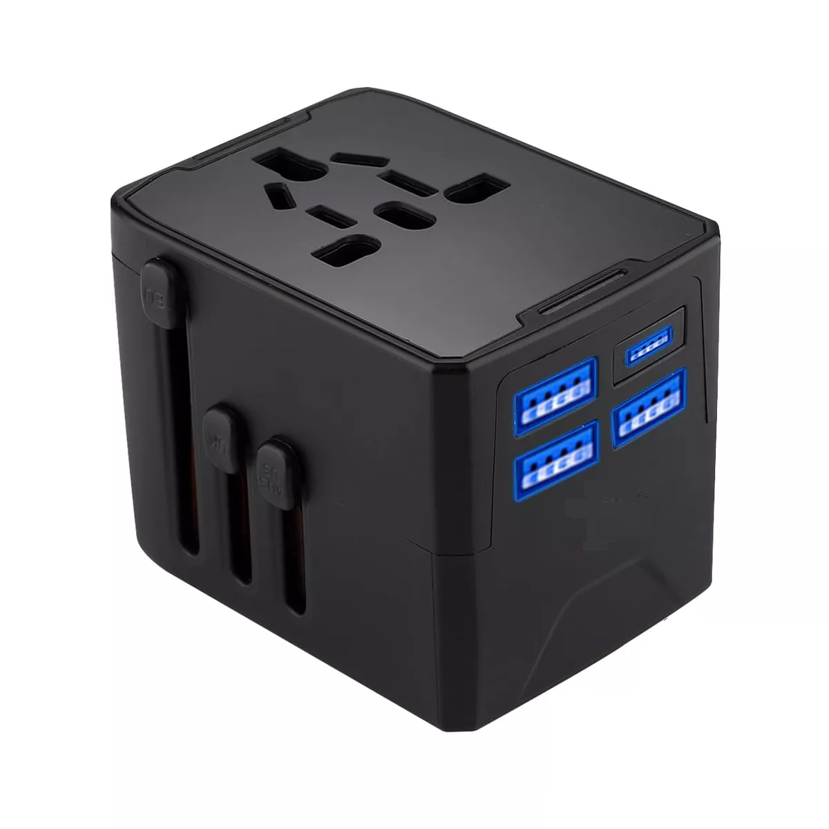 Enchufe Adaptador Universal De Viaje, 3 Usb+1 Tipo C 4 Modos Eo Safe Imports Esi-11619 Negro