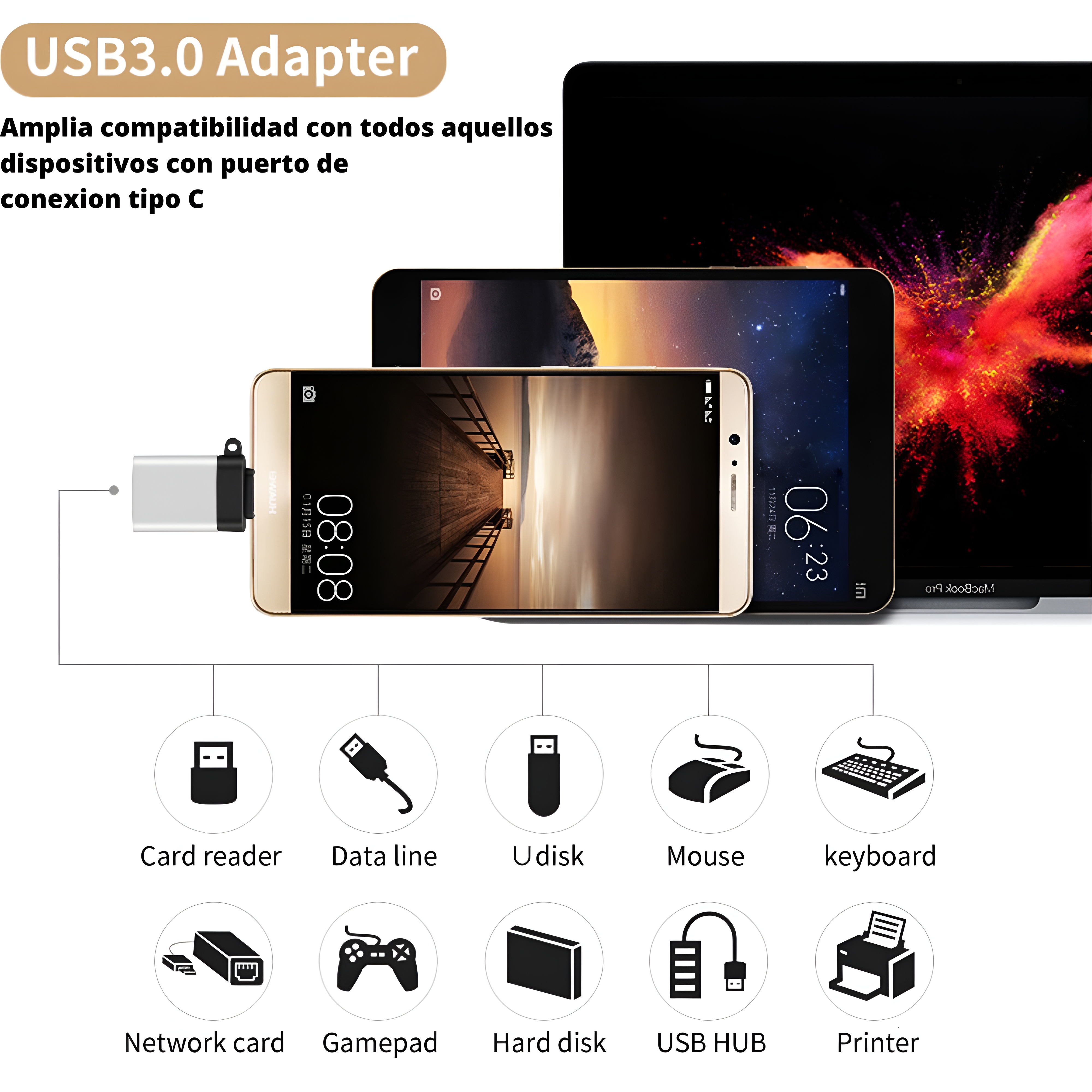 Foto 8 pulgar | Adaptador Ecomlab Usb C A Usb A 3.0, Sincronizador De Datos Alta Velocidad De Transferencia