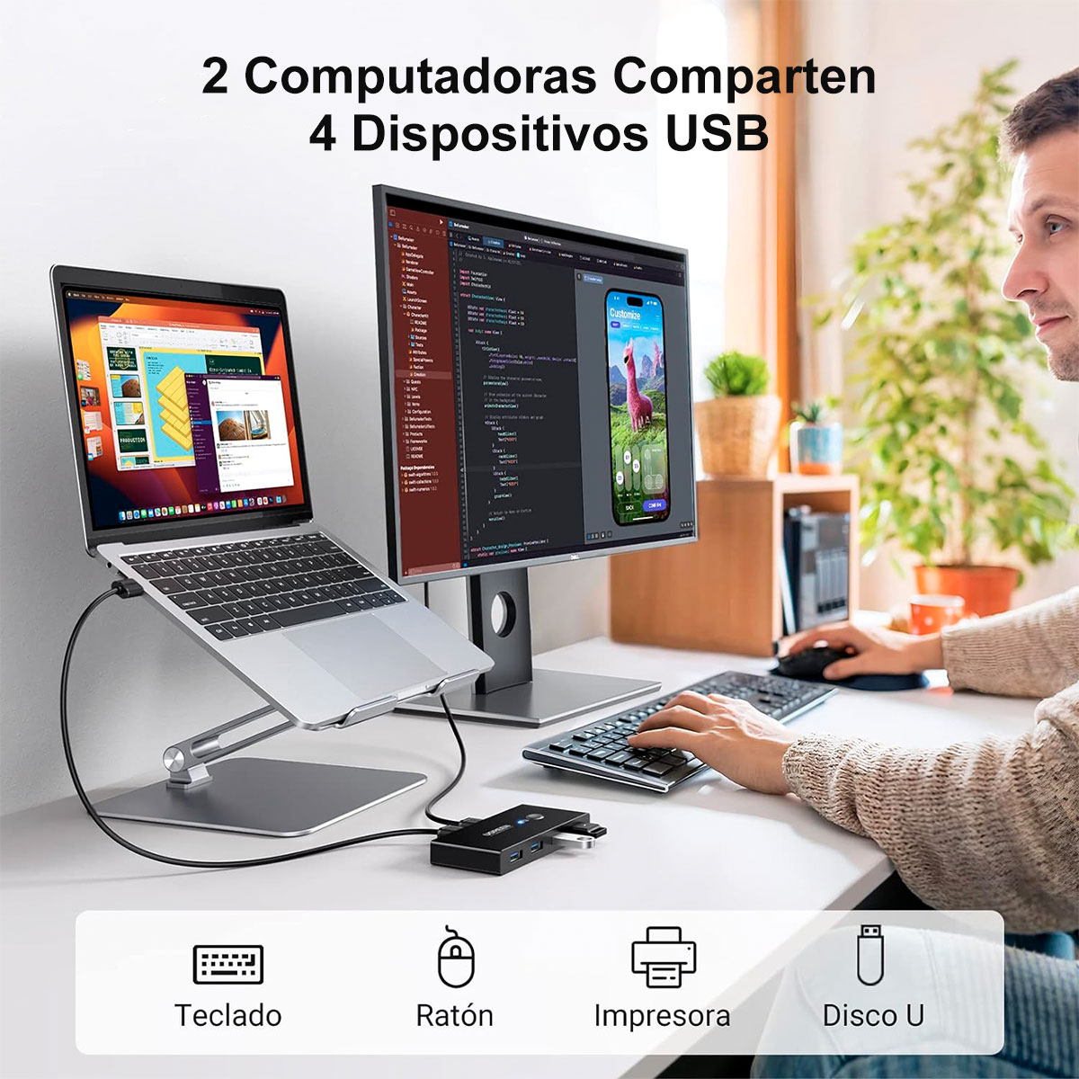 Foto 4 pulgar | Adaptador USB 3.0 Hub Ugreen 2 Entradas y 4 Salidas USB 5gbps