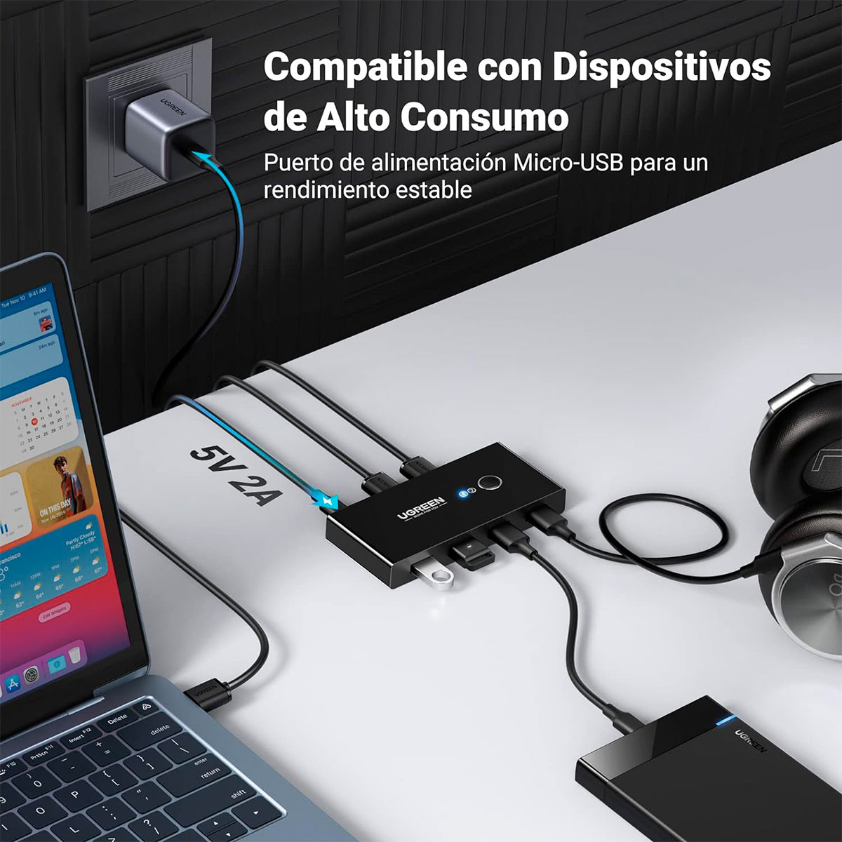 Foto 7 pulgar | Adaptador USB 3.0 Hub Ugreen 2 Entradas y 4 Salidas USB 5gbps