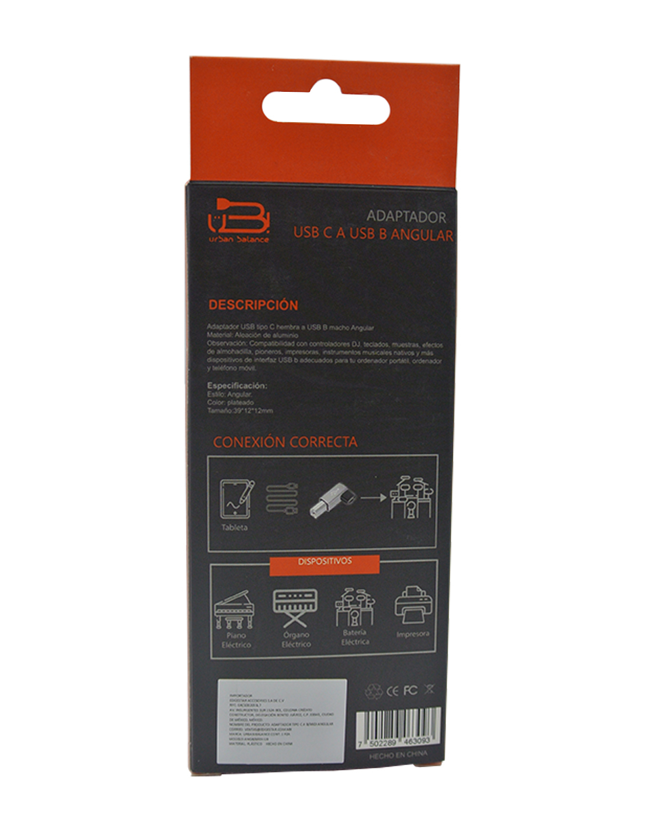 Foto 5 pulgar | Adaptador Usb C a Usb B Angular Urban Balance