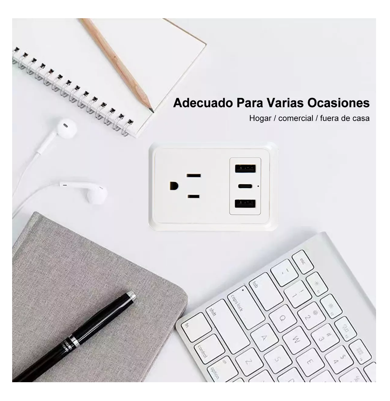Foto 4 pulgar | Clavija Convertidor Europeo A Americano Con 2 USB + 1 USB-C 3 Piezas Blanco