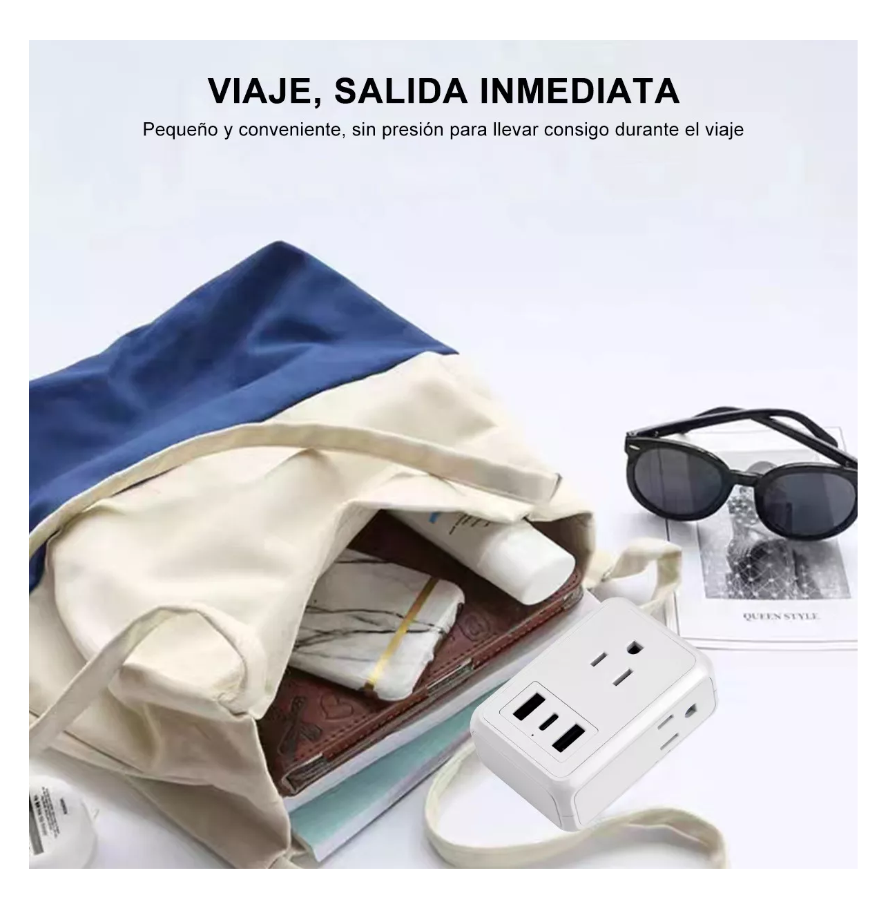 Foto 5 pulgar | Clavija Convertidor Europeo A Americano Con 2 USB + 1 USB-C 3 Piezas Blanco