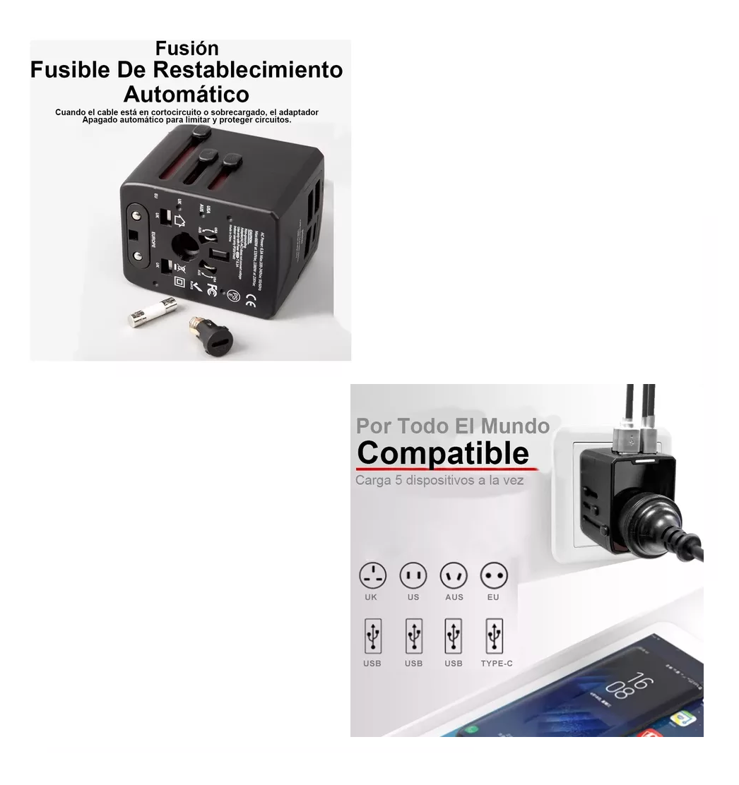 Foto 3 pulgar | Enchufe Adaptador Universal Belug Negro de Viaje 3 USB + 1 Tipo C 4 Modos