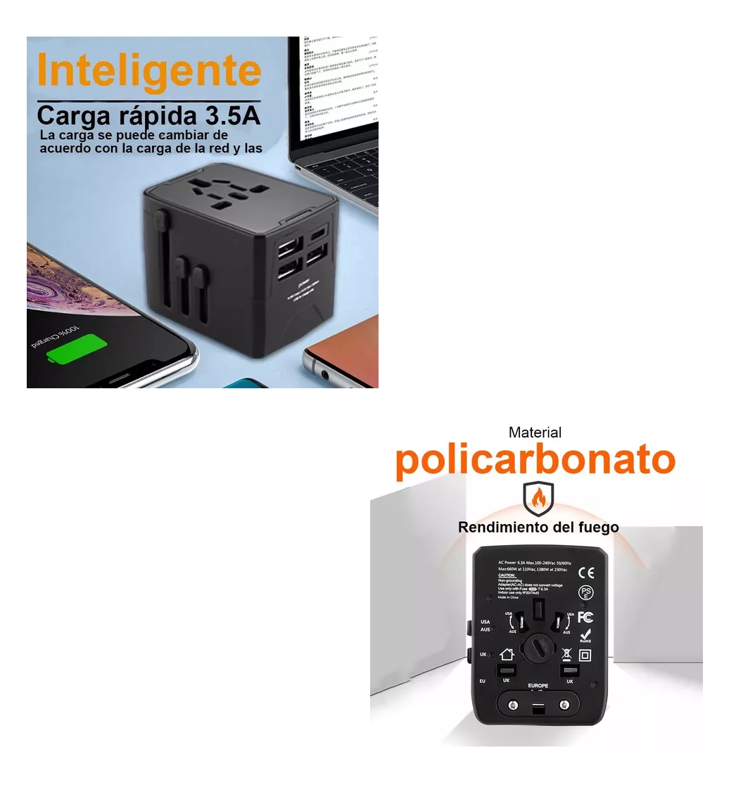 Foto 4 pulgar | Enchufe Adaptador Universal Belug Negro de Viaje 3 USB + 1 Tipo C 4 Modos