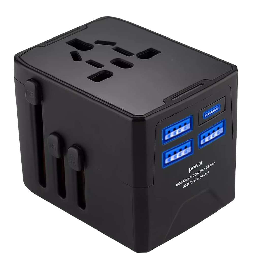 Foto 1 | Enchufe Adaptador Universal De Viaje 3 USB + 1 Tipo C 4 Modos Negro