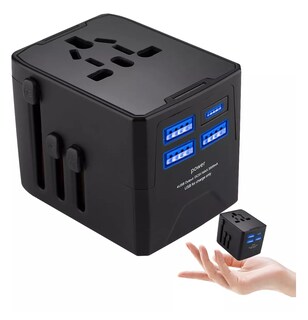 Foto 5 | Enchufe Adaptador Universal De Viaje 3 USB + 1 Tipo C 4 Modos Negro